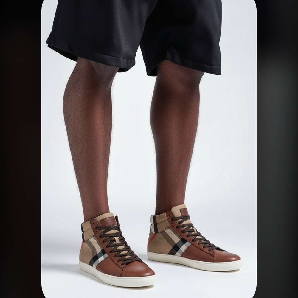 BURBERRY - Leather High-Top Sneakers